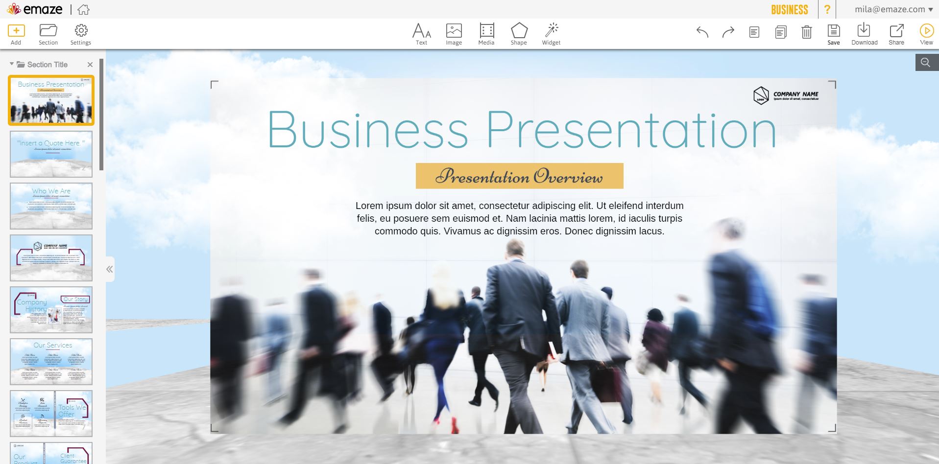 Éditeur Emaze pour la présentation d'entreprise