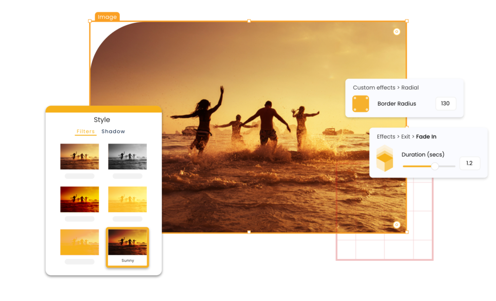 تم عرض تأثيرات Emaze وعناصر الأنماط ، باستخدام صورة لأشخاص يركضون في المحيط