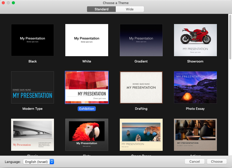 Modèles de présentation disponibles sur Keynote